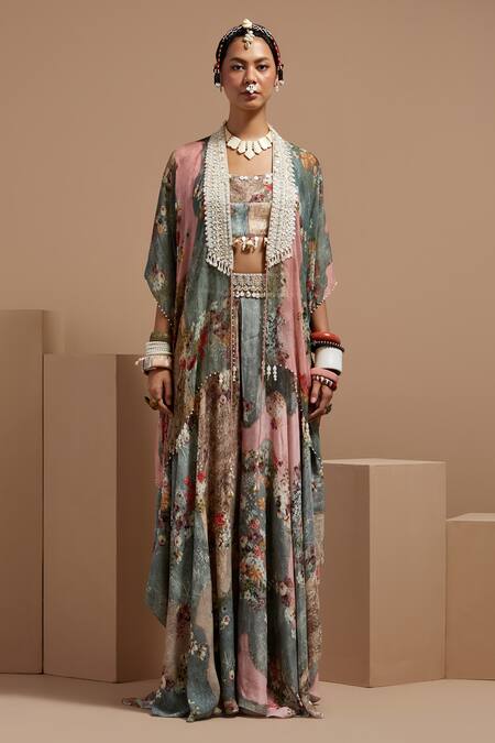 Aseem Kapoor Multi Color Silk, Twill, Crepe Beads, Tassels, Embroidery Resham Jacket Set Online at Aza Fashions Aseem Kapoor_Multi Color Silk, Twill, Crepe Beads, Tassels, Embroidery Resham Jacket Set _Online_at_Aza_Fashions