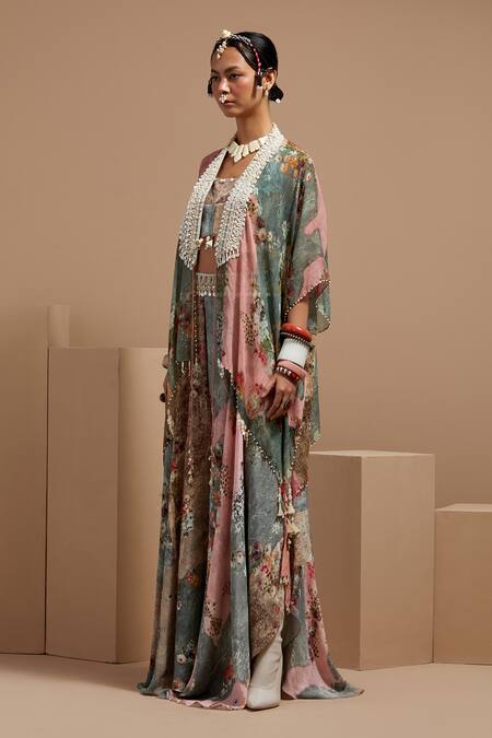 Shop Aseem Kapoor Multi Color Silk, Twill, Crepe Beads, Tassels, Embroidery Resham Jacket Set Online at Aza Fashions Shop_Aseem Kapoor_Multi Color Silk, Twill, Crepe Beads, Tassels, Embroidery Resham Jacket Set _Online_at_Aza_Fashions