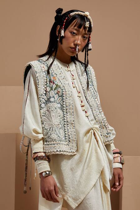 Buy Aseem Kapoor Multi Color Muslin, Silk, Crepe Embroidery, Beads Round Neck Gilet Kurta Set Online at Aza Fashions Buy_Aseem Kapoor_Multi Color Muslin, Silk, Crepe Embroidery, Beads Round Neck Gilet Kurta Set _Online_at_Aza_Fashions