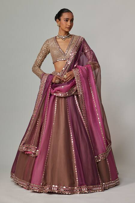 Buy Vvani By Vani Vats Beige Organza, Georgette Gota Patti V-neck Mud Mauve Multicolor Lehenga Set Online at Aza Fashions Buy_Vvani By Vani Vats_Beige Organza, Georgette Gota Patti V-neck Mud Mauve Multicolor Lehenga Set _Online_at_Aza_Fashions