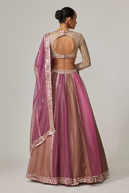 Shop Vvani By Vani Vats Beige Organza, Georgette Gota Patti V-neck Mud Mauve Multicolor Lehenga Set at Aza Fashions Shop_Vvani By Vani Vats_Beige Organza, Georgette Gota Patti V-neck Mud Mauve Multicolor Lehenga Set _at_Aza_Fashions