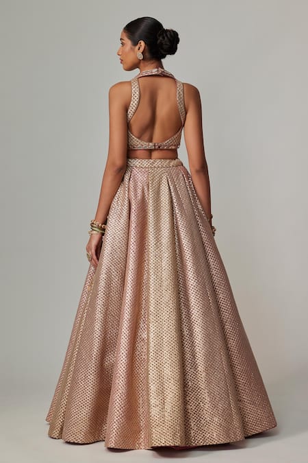 Shop Vvani By Vani Vats Beige Georgette Gota Patti Round Neck Deep Multicolor Lehenga Set at Aza Fashions Shop_Vvani By Vani Vats_Beige Georgette Gota Patti Round Neck Deep Multicolor Lehenga Set _at_Aza_Fashions