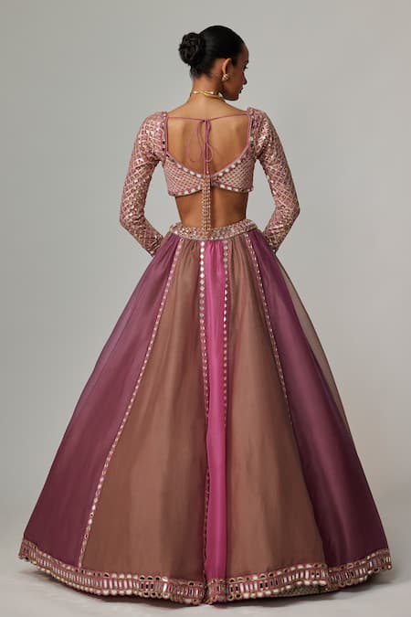 Shop Vvani By Vani Vats Purple Organza, Georgette Gota Patti Sweetheart Mud Mauve Multicolor Lehenga Set at Aza Fashions Shop_Vvani By Vani Vats_Purple Organza, Georgette Gota Patti Sweetheart Mud Mauve Multicolor Lehenga Set _at_Aza_Fashions