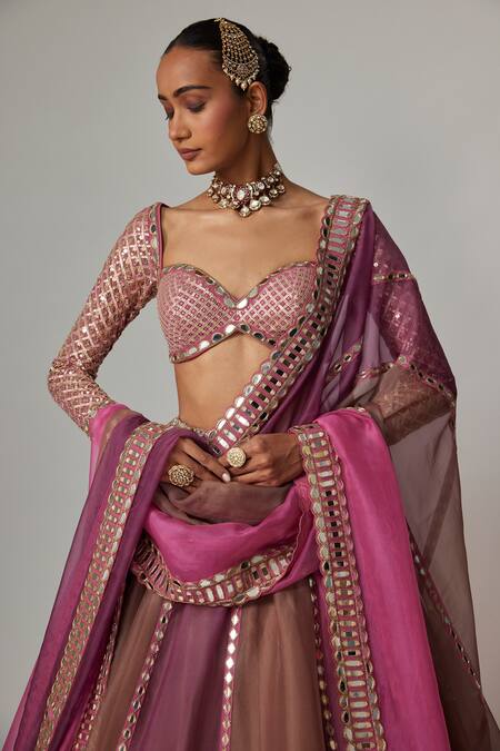 Vvani By Vani Vats Purple Organza, Georgette Gota Patti Sweetheart Mud Mauve Multicolor Lehenga Set Online at Aza Fashions Vvani By Vani Vats_Purple Organza, Georgette Gota Patti Sweetheart Mud Mauve Multicolor Lehenga Set _Online_at_Aza_Fashions