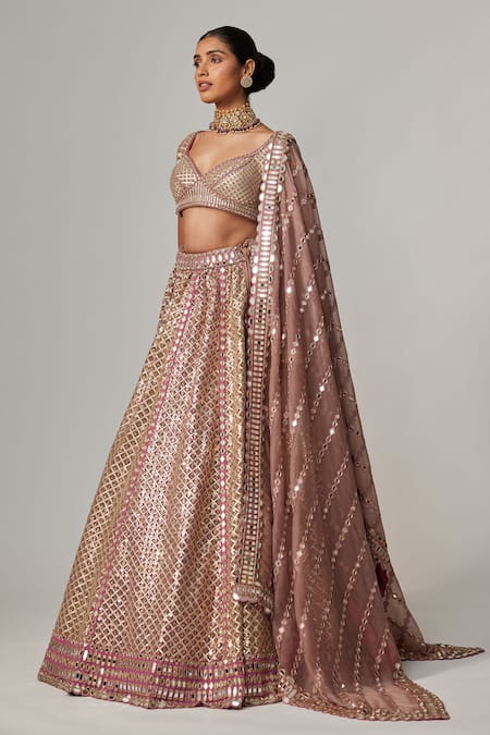 Vvani By Vani Vats Beige Georgette, Organza Gota Patti Sweetheart Neck Deep Metallic Lehenga Set Online at Aza Fashions Vvani By Vani Vats_Beige Georgette, Organza Gota Patti Sweetheart Neck Deep Metallic Lehenga Set _Online_at_Aza_Fashions
