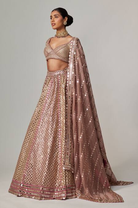 Vvani By Vani Vats Beige Georgette, Organza Gota Patti Sweetheart Neck Deep Metallic Lehenga Set Online at Aza Fashions Vvani By Vani Vats_Beige Georgette, Organza Gota Patti Sweetheart Neck Deep Metallic Lehenga Set _Online_at_Aza_Fashions
