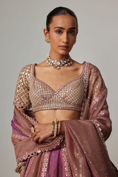 Vvani By Vani Vats Multi Color Organza, Georgette Sequins, Gota Mud Mauve Multicolor Lehenga Set Online at Aza Fashions Vvani By Vani Vats_Multi Color Organza, Georgette Sequins, Gota Mud Mauve Multicolor Lehenga Set _Online_at_Aza_Fashions
