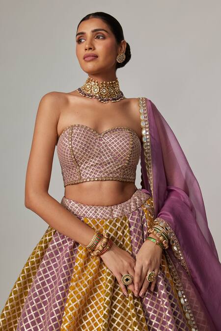 Vvani By Vani Vats Mustard Georgette, Organza Embroidery, Gota Patti Corset Skirt With Dupatta Set Online at Aza Fashions Vvani By Vani Vats_Mustard Georgette, Organza Embroidery, Gota Patti Corset Skirt With Dupatta Set _Online_at_Aza_Fashions