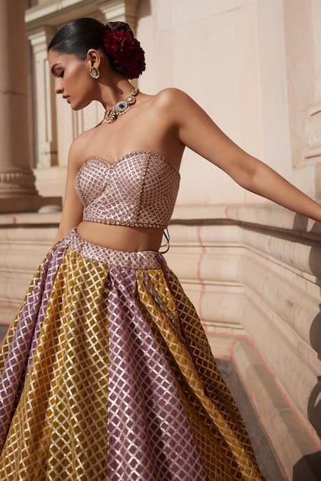 Buy Vvani By Vani Vats Mustard Georgette, Organza Embroidery, Gota Patti Corset Skirt With Dupatta Set Online at Aza Fashions Buy_Vvani By Vani Vats_Mustard Georgette, Organza Embroidery, Gota Patti Corset Skirt With Dupatta Set _Online_at_Aza_Fashions