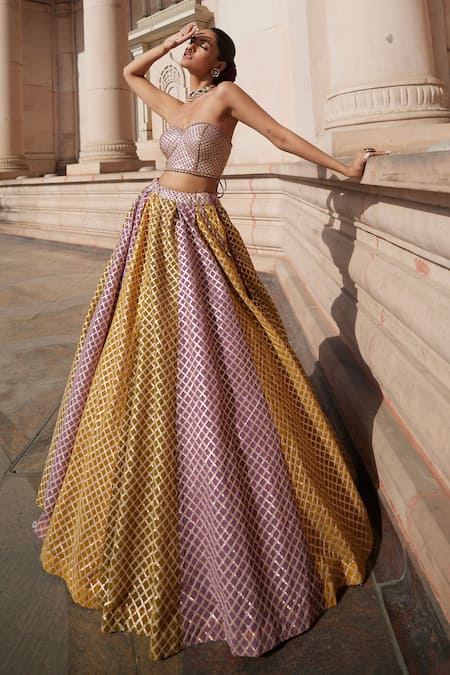 Vvani By Vani Vats Mustard Corset Skirt With Dupatta Set 