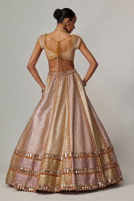Shop_Vvani By Vani Vats_Multi Color Georgette, Organza Sequins, Gota Mustard Heavy Metallic Lehenga Set _at_Aza_Fashions