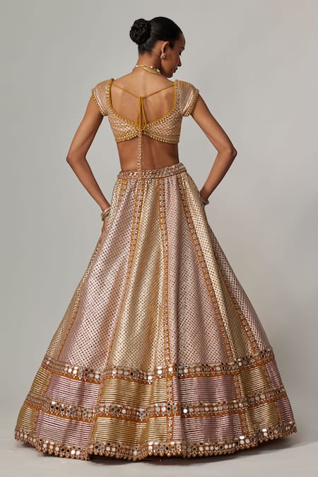 Shop Vvani By Vani Vats Multi Color Georgette, Organza Mustard Multicolor Heavy Metallic Lehenga Set at Aza Fashions Shop_Vvani By Vani Vats_Multi Color Georgette, Organza Mustard Multicolor Heavy Metallic Lehenga Set _at_Aza_Fashions