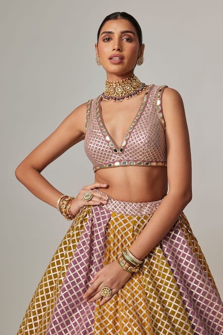 Vvani By Vani Vats Multi Color Georgette, Organza Gota Patti Multicolor Lehenga Set With Dupatta Online at Aza Fashions Vvani By Vani Vats_Multi Color Georgette, Organza Gota Patti Multicolor Lehenga Set With Dupatta _Online_at_Aza_Fashions