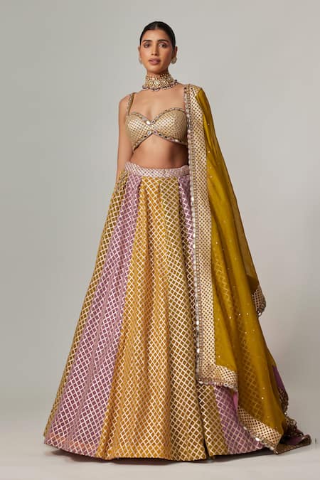 Vvani By Vani Vats Multi Color Georgette, Organza Gota Patti, Multicolor Big Check Lehenga Set Online at Aza Fashions Vvani By Vani Vats_Multi Color Georgette, Organza Gota Patti, Multicolor Big Check Lehenga Set _Online_at_Aza_Fashions