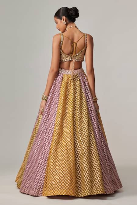 Shop Vvani By Vani Vats Multi Color Georgette, Organza Gota Patti, Multicolor Big Check Lehenga Set at Aza Fashions Shop_Vvani By Vani Vats_Multi Color Georgette, Organza Gota Patti, Multicolor Big Check Lehenga Set _at_Aza_Fashions