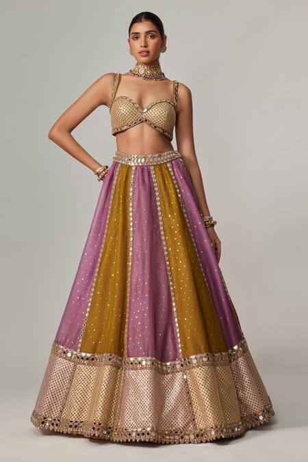 Vvani By Vani Vats_Multi Color Organza, Georgette Gota Patti, Multicolor Embroidered Lehenga Set _Online_at_Aza_Fashions