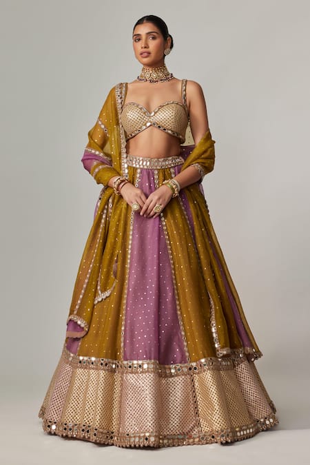 Vvani by Vani Vats Multi Color Organza, Georgette Gota Patti, Multicolor Embroidered Lehenga Set 