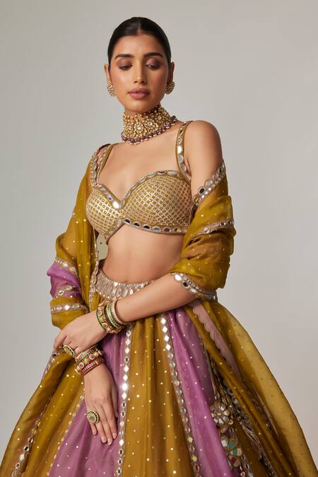 Buy_Vvani By Vani Vats_Multi Color Organza, Georgette Gota Patti, Multicolor Embroidered Lehenga Set _Online_at_Aza_Fashions