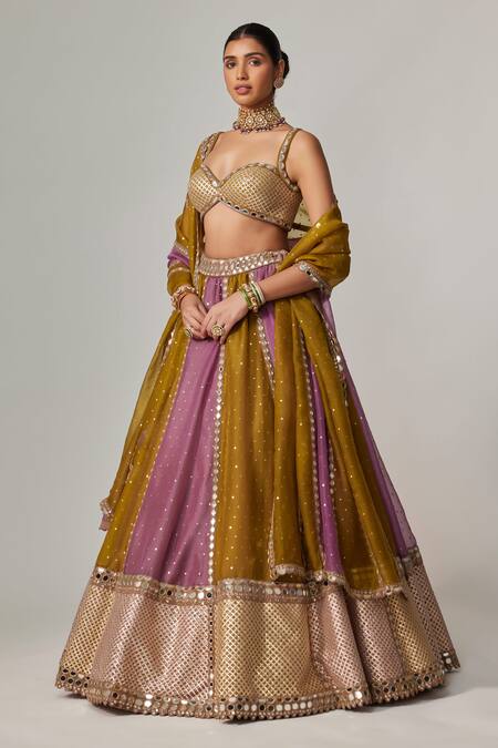 Shop_Vvani By Vani Vats_Multi Color Organza, Georgette Gota Patti, Multicolor Embroidered Lehenga Set _Online_at_Aza_Fashions