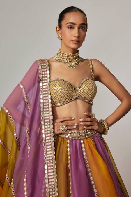 Vvani By Vani Vats Multi Color Organza, Georgette Gota Patti, Mustard Multicolor Lehenga Set at Aza Fashions Vvani By Vani Vats_Multi Color Organza, Georgette Gota Patti, Mustard Multicolor Lehenga Set _at_Aza_Fashions