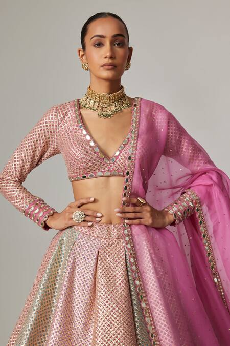 Shop Vvani By Vani Vats Multi Color Georgette, Organza Gota Patti, Dark Blush Multicolor Lehenga Set Online at Aza Fashions Shop_Vvani By Vani Vats_Multi Color Georgette, Organza Gota Patti, Dark Blush Multicolor Lehenga Set _Online_at_Aza_Fashions
