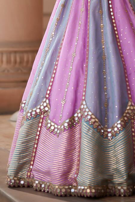 Shop_Vvani By Vani Vats_Multi Color Organza, Georgette Sequins, Gota Multicolor Embroidered Lehenga Set _Online_at_Aza_Fashions