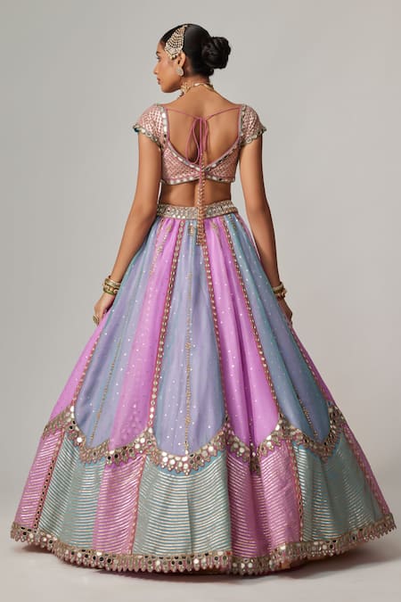 Shop_Vvani By Vani Vats_Multi Color Organza, Georgette Sequins, Gota Multicolor Embroidered Lehenga Set _at_Aza_Fashions