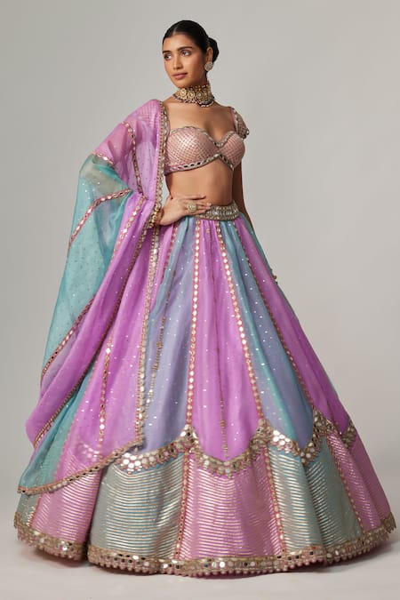 Vvani By Vani Vats_Multi Color Organza, Georgette Sequins, Gota Multicolor Embroidered Lehenga Set _at_Aza_Fashions