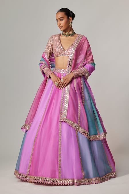 Shop Vvani By Vani Vats Multi Color Organza, Georgette Gota Patti, Mauve Multicolor Linear Lehenga Set at Aza Fashions Shop_Vvani By Vani Vats_Multi Color Organza, Georgette Gota Patti, Mauve Multicolor Linear Lehenga Set _at_Aza_Fashions