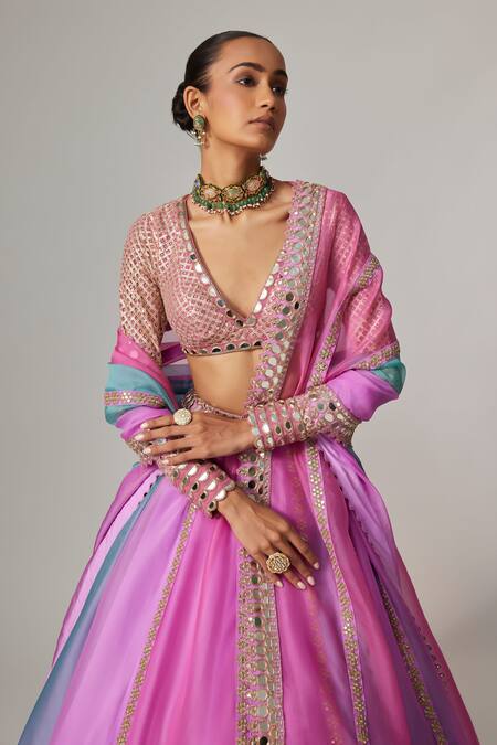 Shop Vvani By Vani Vats Multi Color Organza, Georgette Gota Patti, Mauve Multicolor Linear Lehenga Set Online at Aza Fashions Shop_Vvani By Vani Vats_Multi Color Organza, Georgette Gota Patti, Mauve Multicolor Linear Lehenga Set _Online_at_Aza_Fashions