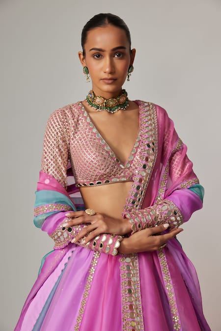 Vvani By Vani Vats Multi Color Organza, Georgette Gota Patti, Mauve Multicolor Linear Lehenga Set at Aza Fashions Vvani By Vani Vats_Multi Color Organza, Georgette Gota Patti, Mauve Multicolor Linear Lehenga Set _at_Aza_Fashions