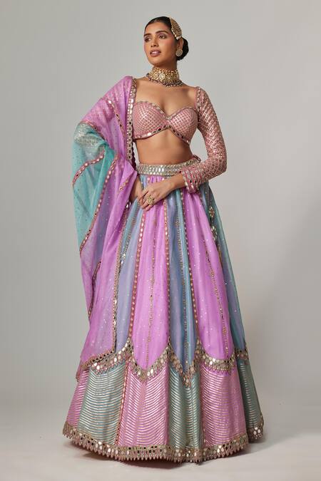 Vvani By Vani Vats Multi Color Organza, Georgette Gota Patti, Multicolor Embroidered Lehenga Set Online at Aza Fashions Vvani By Vani Vats_Multi Color Organza, Georgette Gota Patti, Multicolor Embroidered Lehenga Set _Online_at_Aza_Fashions