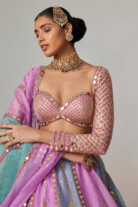 Shop Vvani By Vani Vats Multi Color Organza, Georgette Gota Patti, Multicolor Embroidered Lehenga Set Online at Aza Fashions Shop_Vvani By Vani Vats_Multi Color Organza, Georgette Gota Patti, Multicolor Embroidered Lehenga Set _Online_at_Aza_Fashions