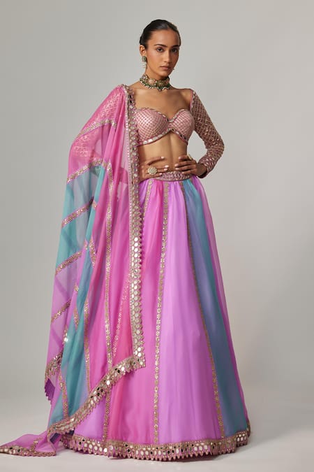Vvani By Vani Vats Multi Color Organza, Georgette Gota Patti Mauve Multicolor Linear Lehenga Set Online at Aza Fashions Vvani By Vani Vats_Multi Color Organza, Georgette Gota Patti Mauve Multicolor Linear Lehenga Set _Online_at_Aza_Fashions