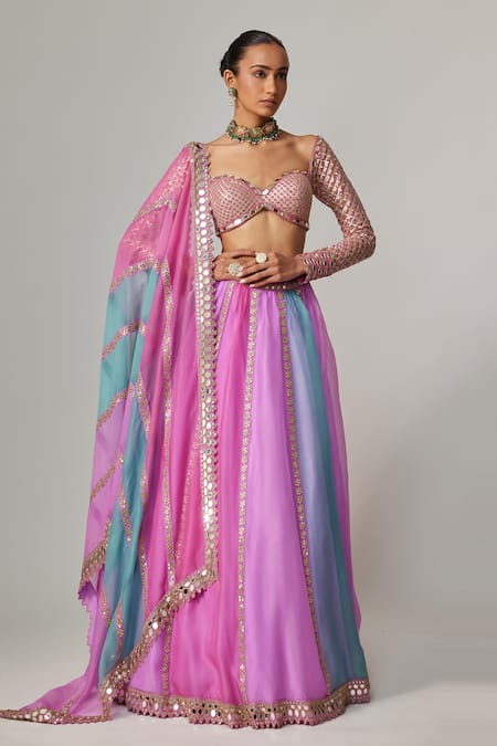 Shop Vvani By Vani Vats Multi Color Organza, Georgette Gota Patti Mauve Multicolor Linear Lehenga Set Online at Aza Fashions Shop_Vvani By Vani Vats_Multi Color Organza, Georgette Gota Patti Mauve Multicolor Linear Lehenga Set _Online_at_Aza_Fashions