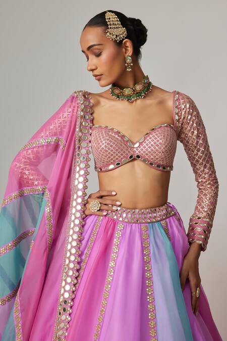 Vvani By Vani Vats Multi Color Organza, Georgette Gota Patti Mauve Multicolor Linear Lehenga Set at Aza Fashions Vvani By Vani Vats_Multi Color Organza, Georgette Gota Patti Mauve Multicolor Linear Lehenga Set _at_Aza_Fashions