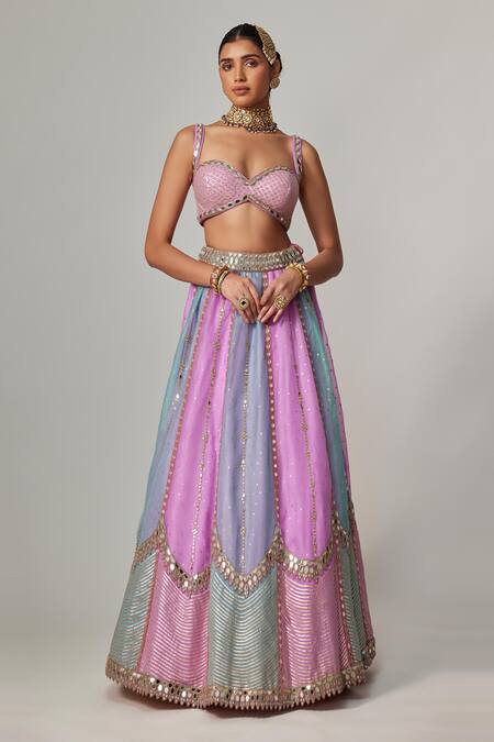 Vvani By Vani Vats_Multi Color Organza, Georgette Sequins, Gota Patti Multicolor Lehenga Set _Online_at_Aza_Fashions