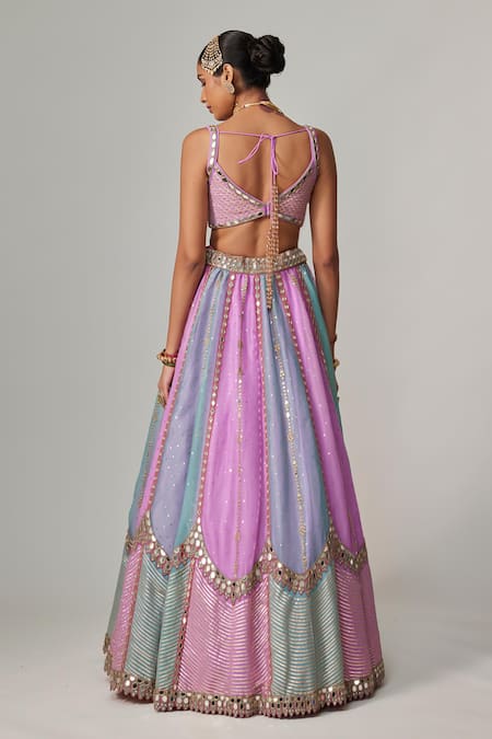 Shop_Vvani By Vani Vats_Multi Color Organza, Georgette Sequins, Gota Patti Multicolor Lehenga Set _at_Aza_Fashions