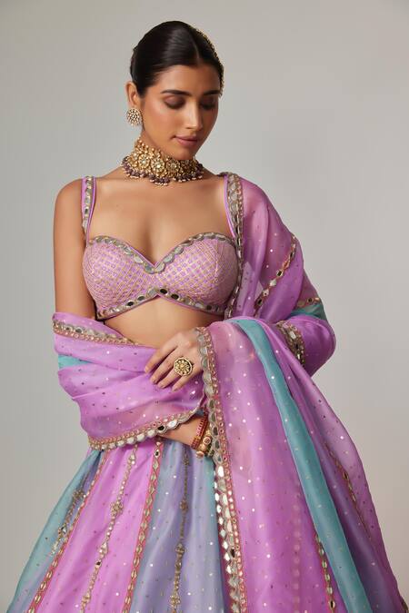 Vvani By Vani Vats_Multi Color Organza, Georgette Sequins, Gota Patti Multicolor Lehenga Set _at_Aza_Fashions