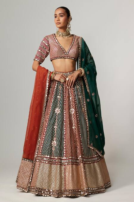 Vvani By Vani Vats Multi Color Georgette, Organza Cranberry Multicolor Linear Flower Lehenga Set Online at Aza Fashions Vvani By Vani Vats_Multi Color Georgette, Organza Cranberry Multicolor Linear Flower Lehenga Set _Online_at_Aza_Fashions