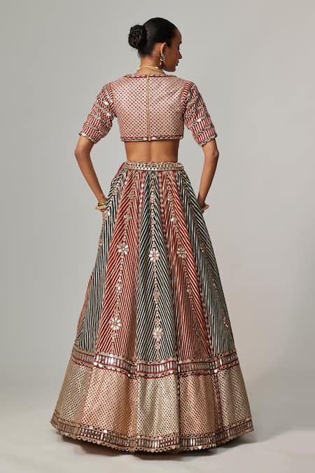 Shop Vvani By Vani Vats Multi Color Georgette, Organza Cranberry Multicolor Linear Flower Lehenga Set at Aza Fashions Shop_Vvani By Vani Vats_Multi Color Georgette, Organza Cranberry Multicolor Linear Flower Lehenga Set _at_Aza_Fashions
