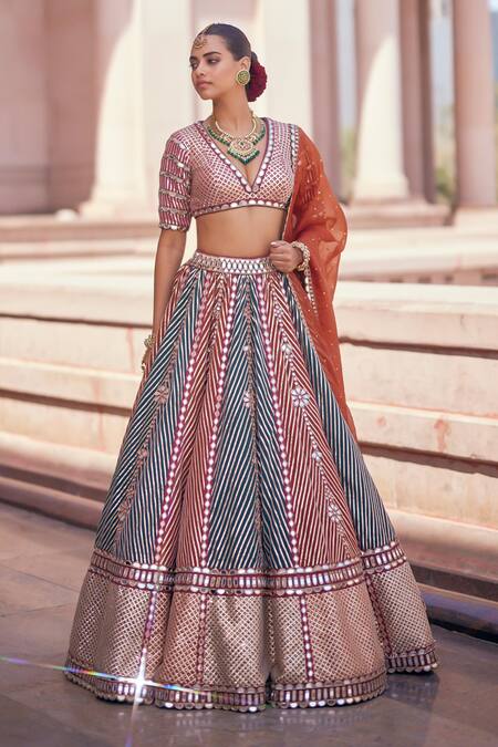 Shop Vvani By Vani Vats Multi Color Georgette, Organza Cranberry Multicolor Linear Flower Lehenga Set Online at Aza Fashions Shop_Vvani By Vani Vats_Multi Color Georgette, Organza Cranberry Multicolor Linear Flower Lehenga Set _Online_at_Aza_Fashions