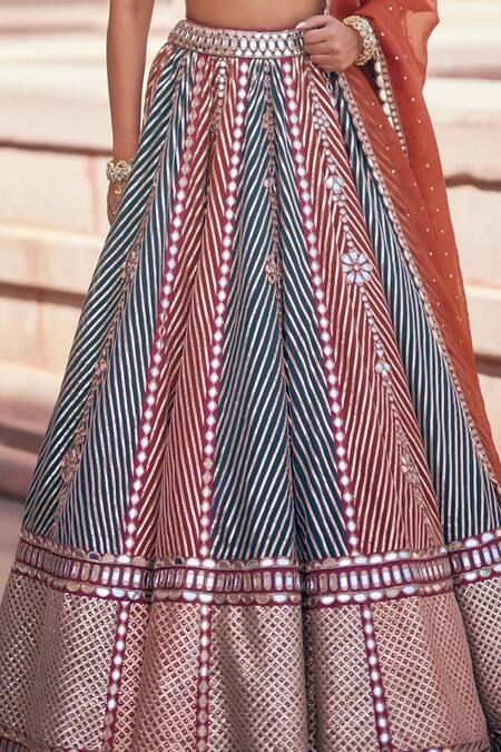 Shop Vvani By Vani Vats Multi Color Georgette, Organza Cranberry Multicolor Linear Flower Lehenga Set Shop_Vvani By Vani Vats_Multi Color Georgette, Organza Cranberry Multicolor Linear Flower Lehenga Set
