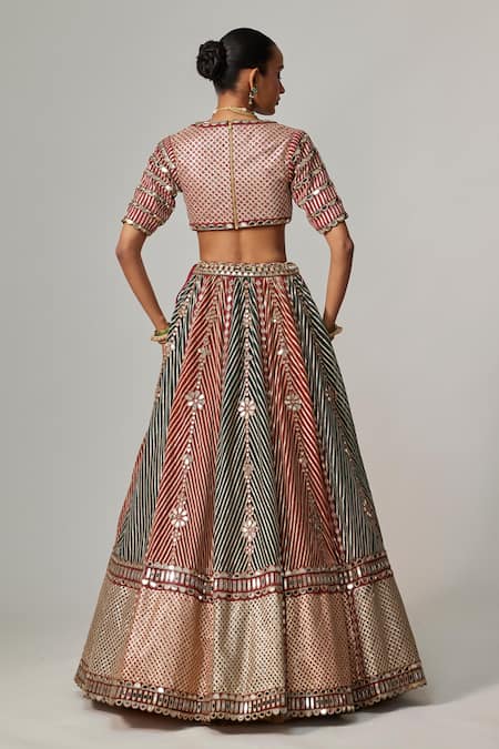 Shop Vvani By Vani Vats Multi Color Georgette, Organza Cranberry Multicolor Linear Flower Lehenga Set at Aza Fashions Shop_Vvani By Vani Vats_Multi Color Georgette, Organza Cranberry Multicolor Linear Flower Lehenga Set _at_Aza_Fashions