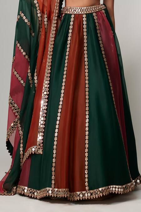 Buy_Vvani By Vani Vats_Multi Color Organza, Georgette Gota Patti, Cranberry Multicolor Lehenga Set _Online_at_Aza_Fashions