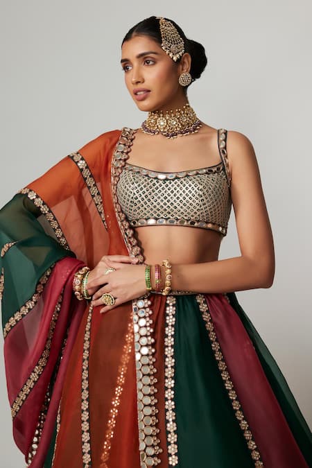 Vvani By Vani Vats_Multi Color Organza, Georgette Gota Patti, Cranberry Multicolor Lehenga Set _at_Aza_Fashions