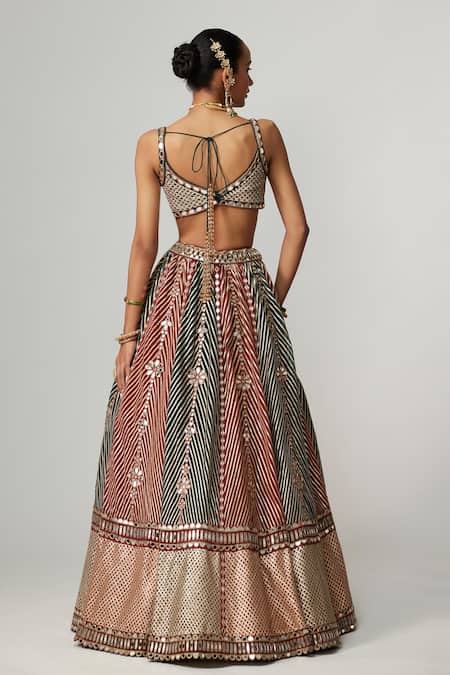 Vvani By Vani Vats Cranberry Multicolor Linear Flower Lehenga Set 