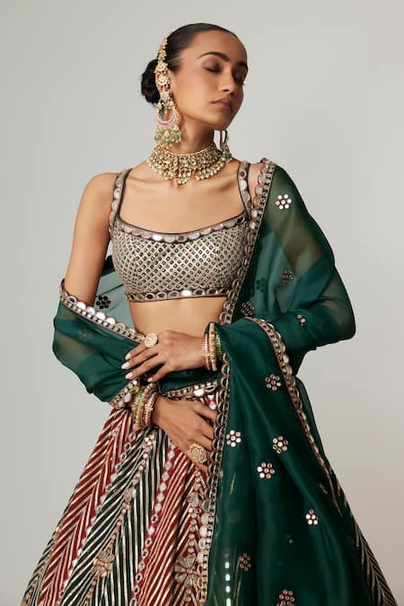 Shop Vvani By Vani Vats Multi Color Georgette, Organza Cranberry Multicolor Linear Flower Lehenga Set Online at Aza Fashions Shop_Vvani By Vani Vats_Multi Color Georgette, Organza Cranberry Multicolor Linear Flower Lehenga Set _Online_at_Aza_Fashions