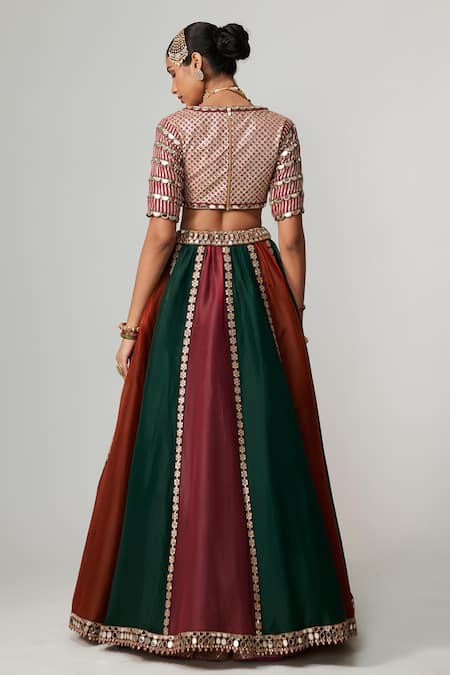 Vvani By Vani Vats Cranberry Multicolor Linear Lehenga Set 