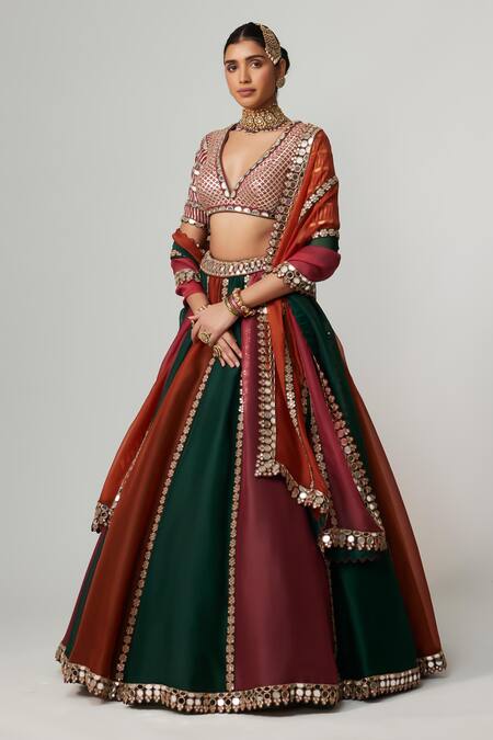 Shop Vvani By Vani Vats Multi Color Organza, Georgette Gota Cranberry Multicolor Linear Lehenga Set Online at Aza Fashions Shop_Vvani By Vani Vats_Multi Color Organza, Georgette Gota Cranberry Multicolor Linear Lehenga Set _Online_at_Aza_Fashions